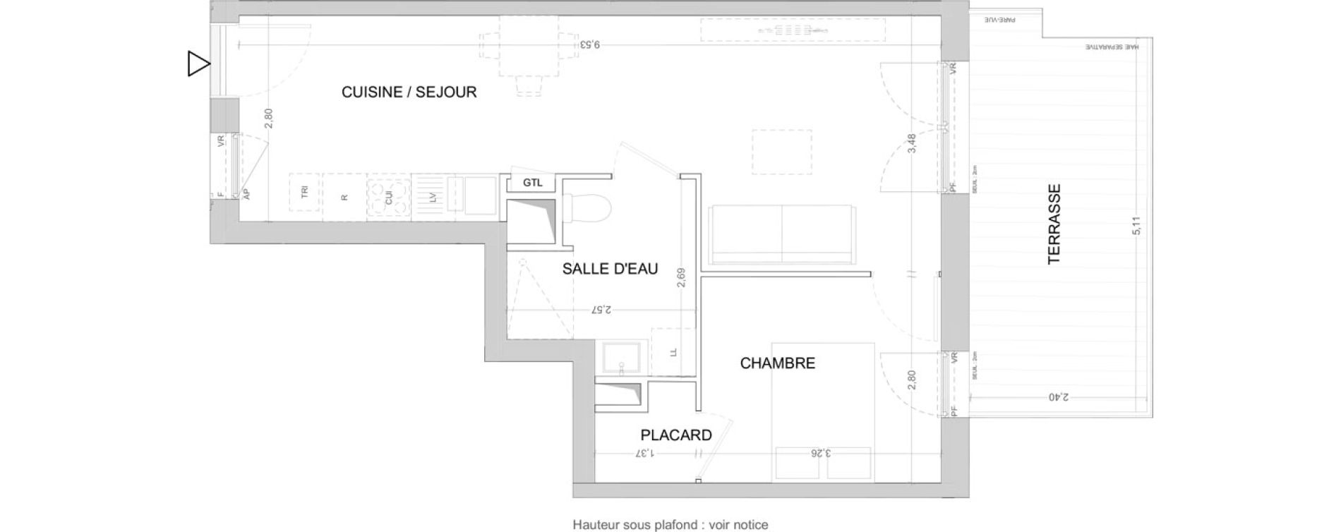 Appartement T2 de 43,37 m2 &agrave; Cergy Les doux &eacute;pis