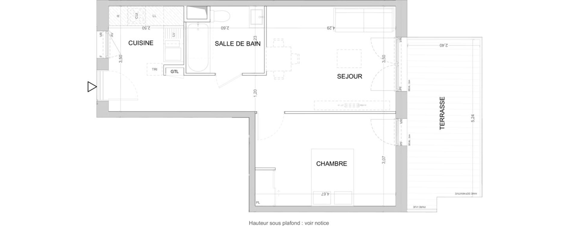 Appartement T2 de 46,48 m2 &agrave; Cergy Les doux &eacute;pis