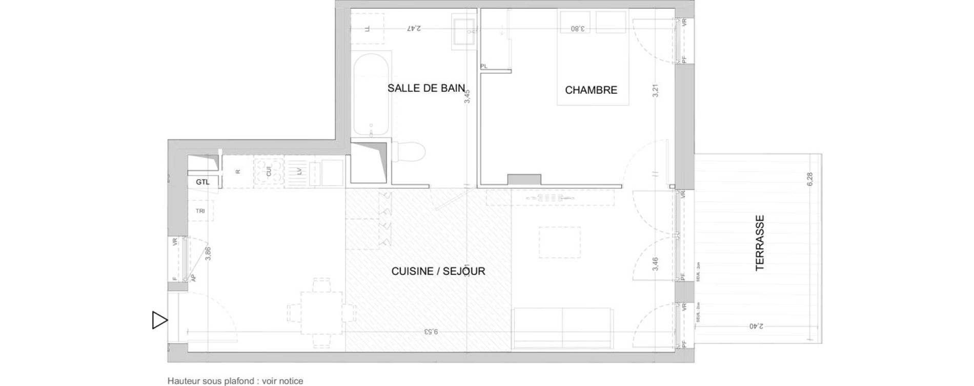 Appartement T2 de 52,94 m2 &agrave; Cergy Les doux &eacute;pis