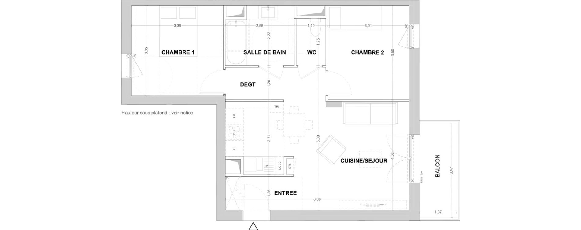 Appartement T3 de 59,92 m2 &agrave; Cergy Les doux &eacute;pis