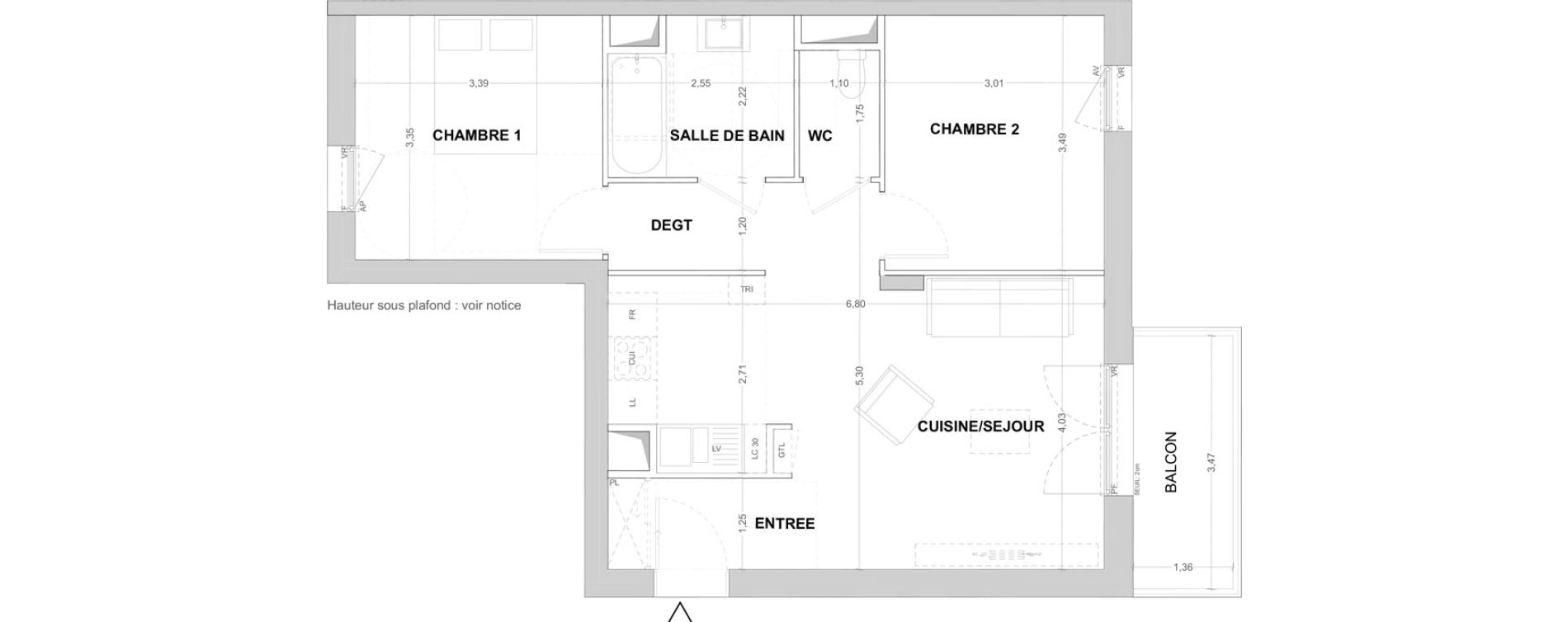 Appartement T3 de 59,99 m2 &agrave; Cergy Les doux &eacute;pis