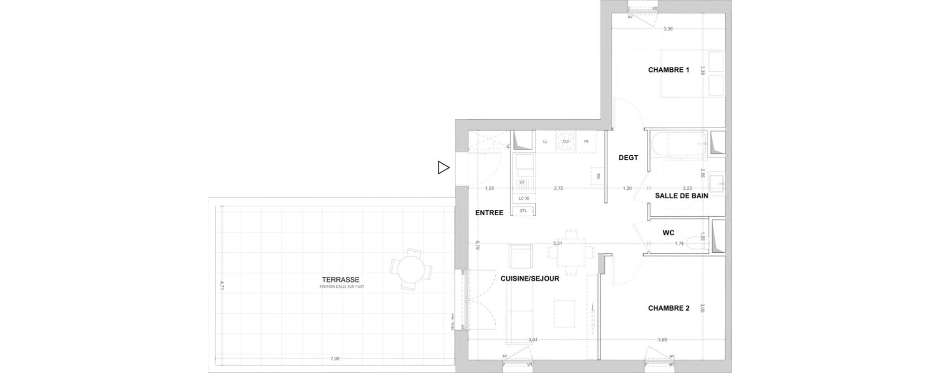 Appartement T3 de 60,10 m2 &agrave; Cergy Les doux &eacute;pis