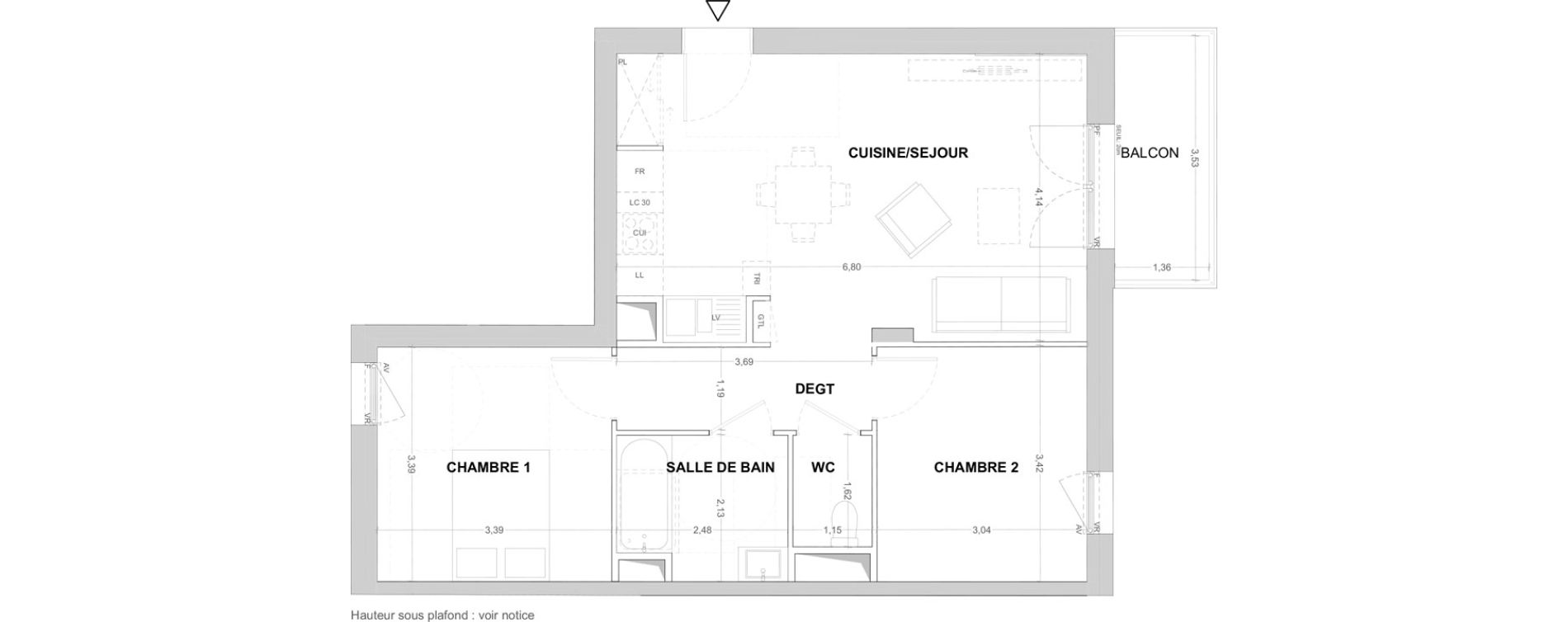 Appartement T3 de 60,49 m2 &agrave; Cergy Les doux &eacute;pis