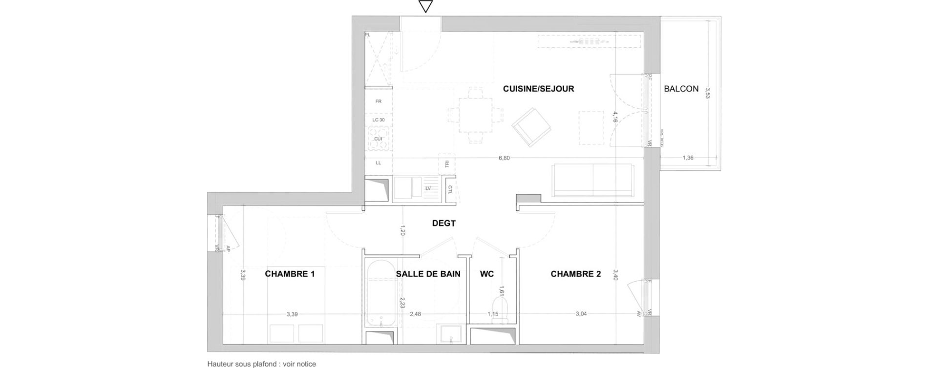 Appartement T3 de 60,50 m2 &agrave; Cergy Les doux &eacute;pis