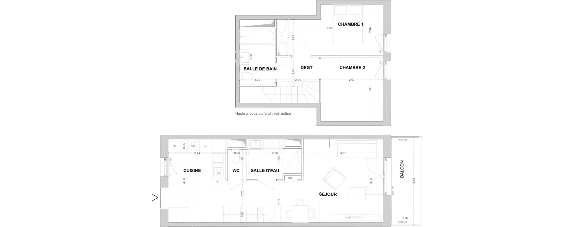 Duplex T3 de 64,11 m2 &agrave; Cergy Les doux &eacute;pis