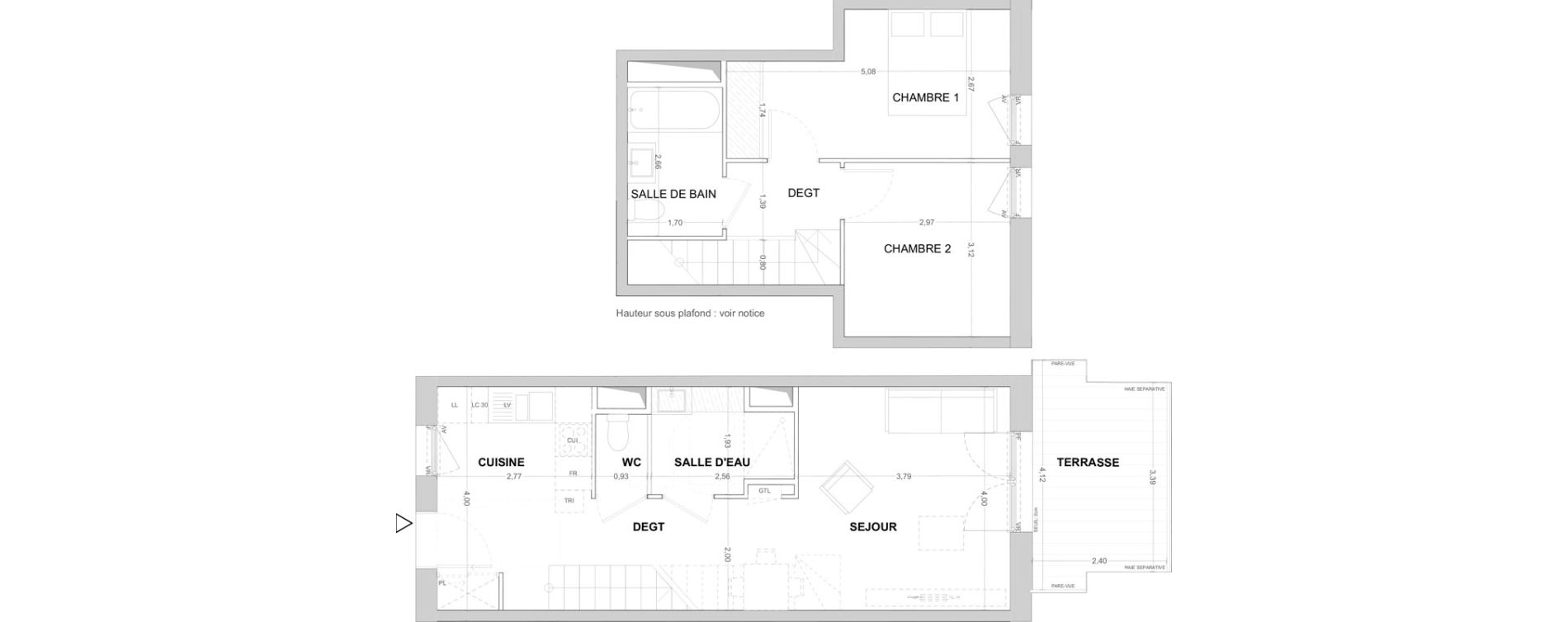 Duplex T3 de 64,25 m2 &agrave; Cergy Les doux &eacute;pis