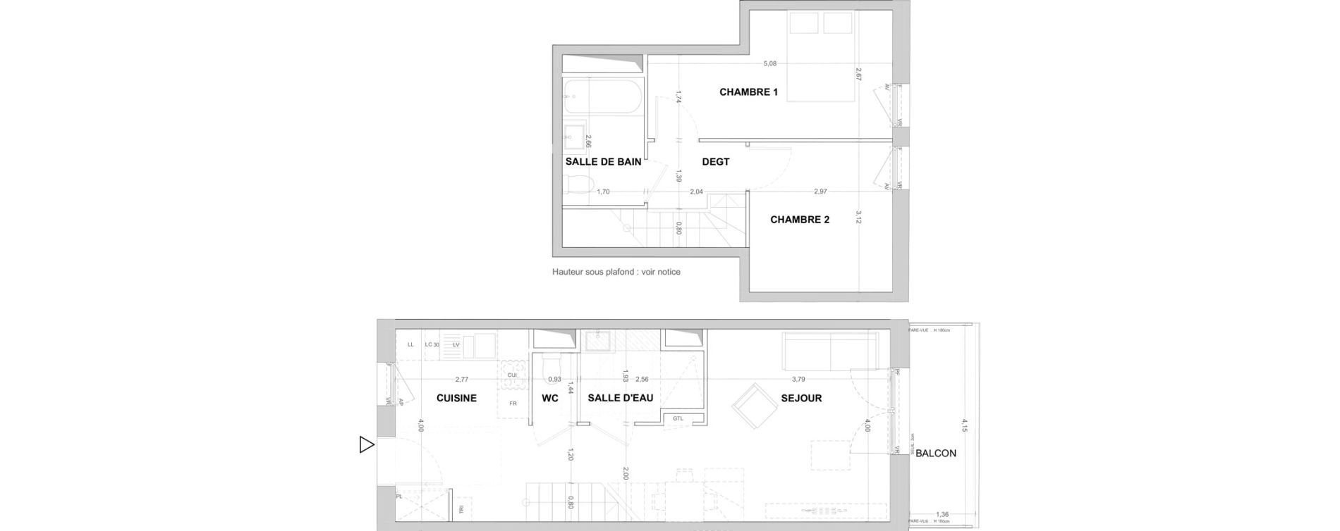 Duplex T3 de 64,53 m2 &agrave; Cergy Les doux &eacute;pis