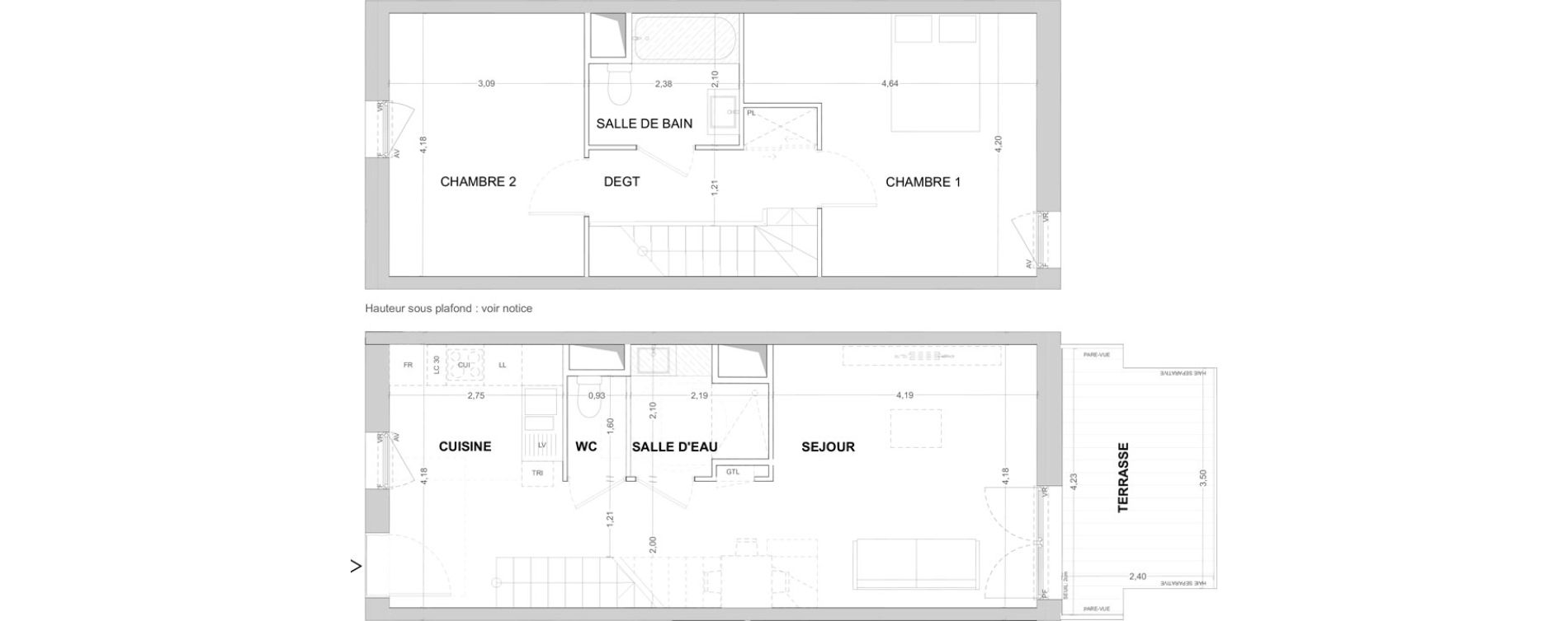 Duplex T3 de 76,42 m2 &agrave; Cergy Les doux &eacute;pis