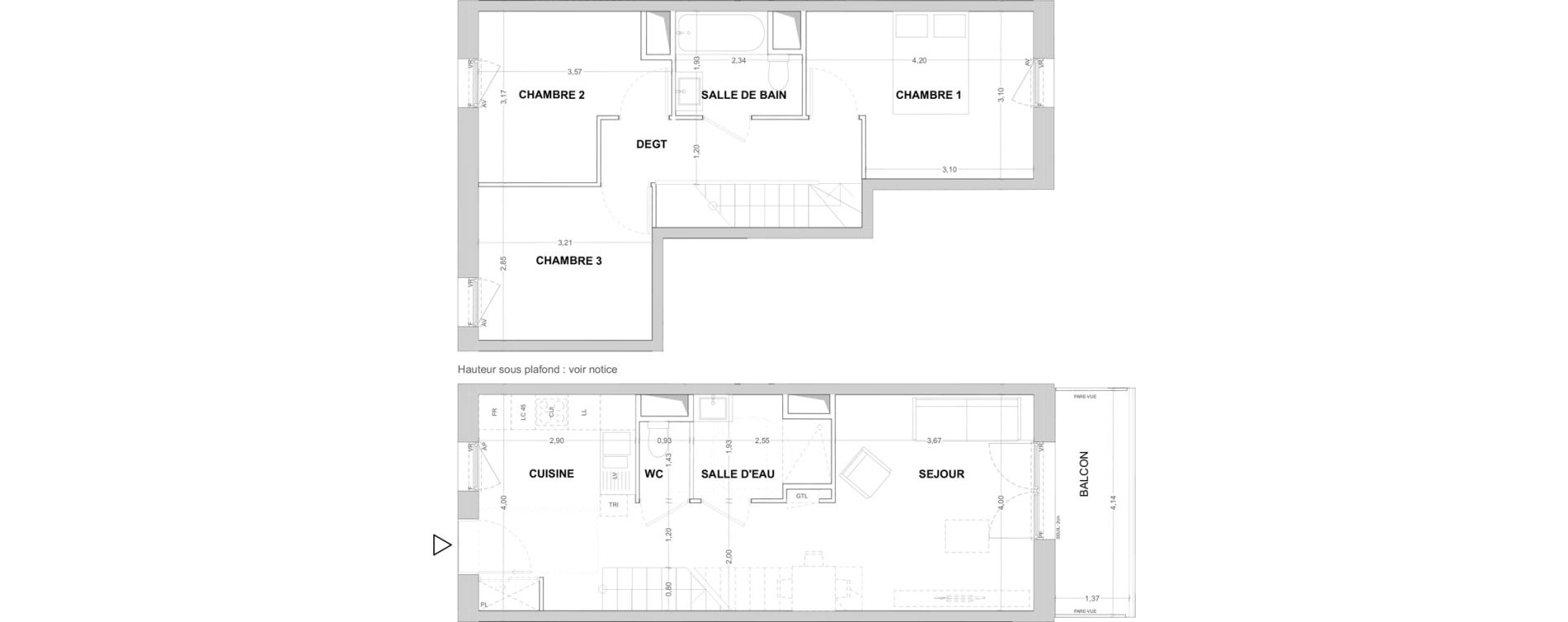 Duplex T4 de 76,11 m2 &agrave; Cergy Les doux &eacute;pis