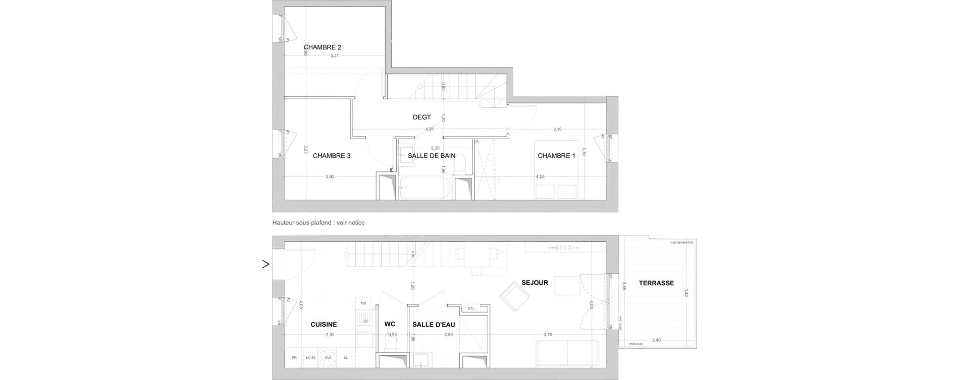 Duplex T4 de 76,56 m2 &agrave; Cergy Les doux &eacute;pis