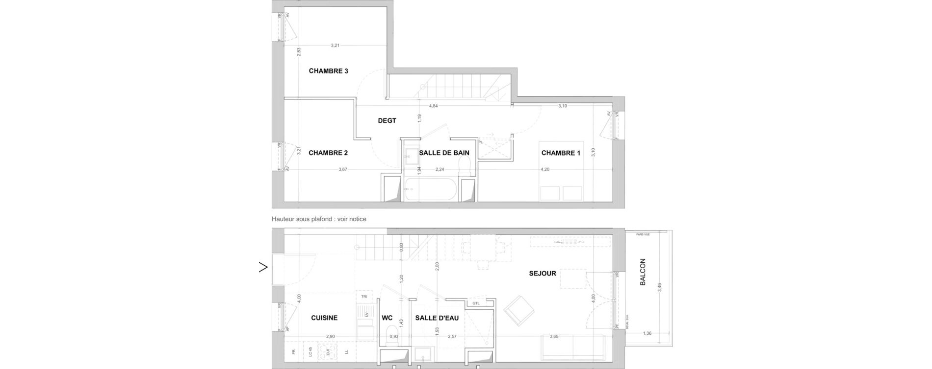 Duplex T4 de 76,56 m2 &agrave; Cergy Les doux &eacute;pis