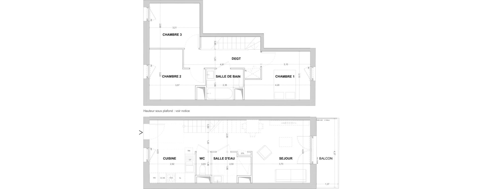 Duplex T4 de 76,67 m2 &agrave; Cergy Les doux &eacute;pis