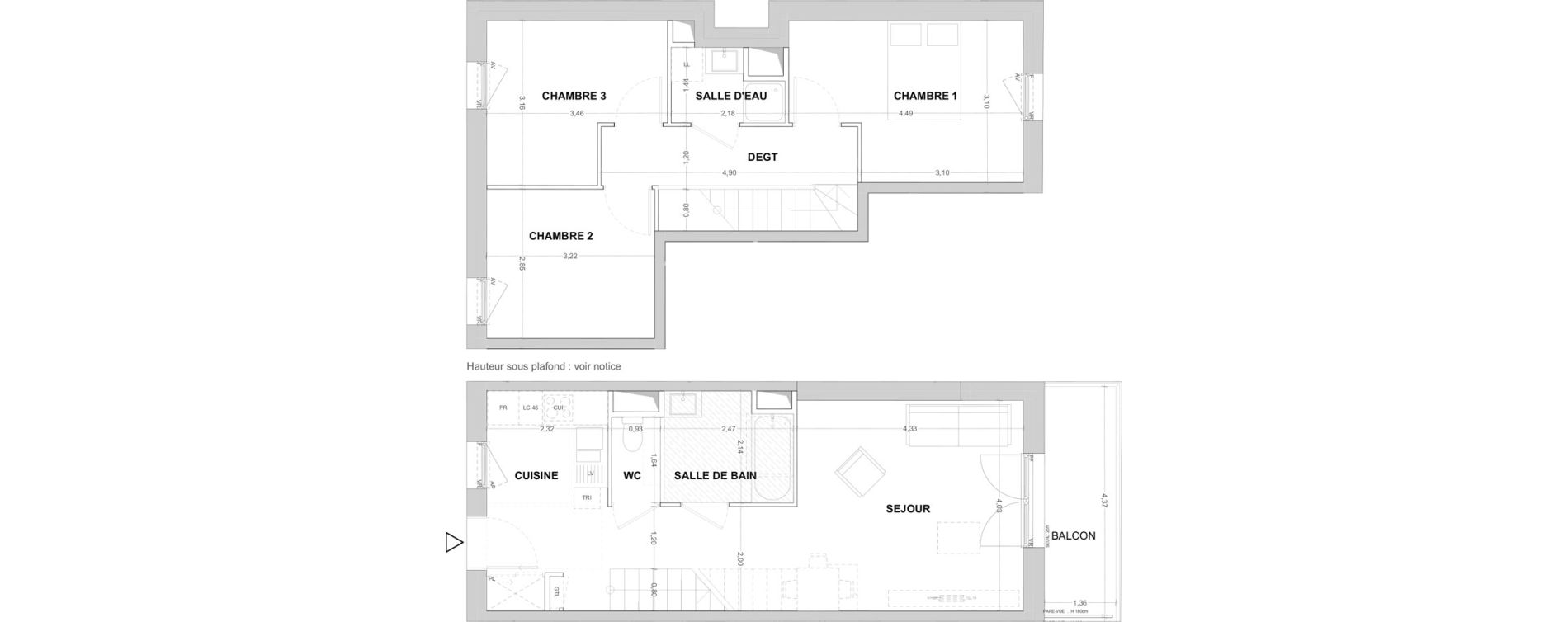 Duplex T4 de 77,02 m2 &agrave; Cergy Les doux &eacute;pis