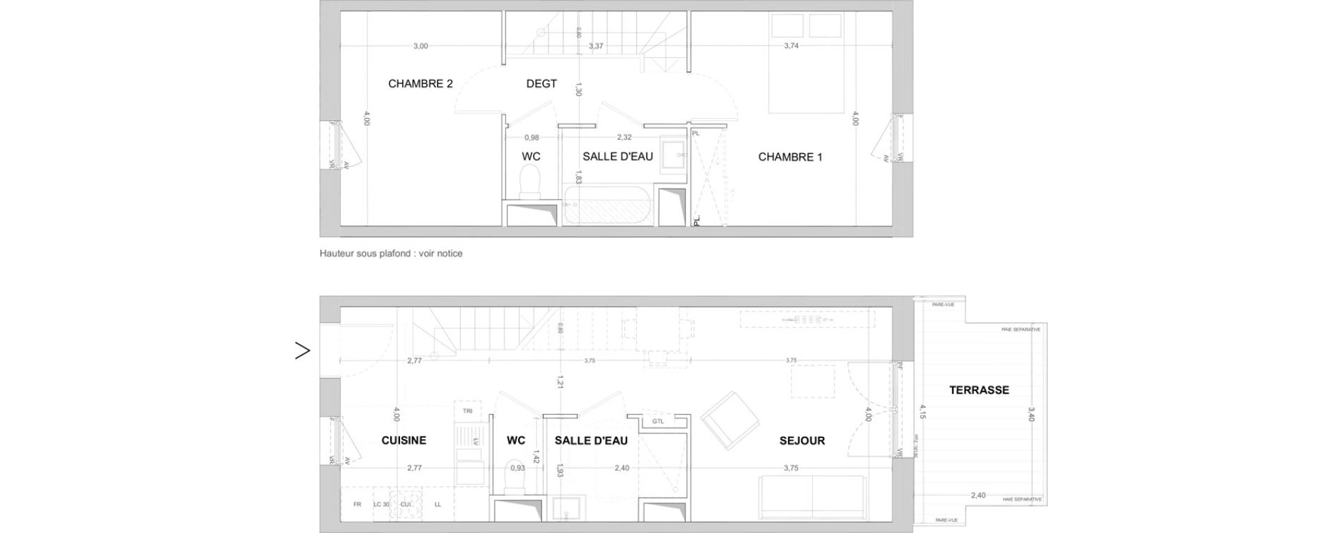 Duplex T3 de 72,18 m2 &agrave; Cergy Les doux &eacute;pis