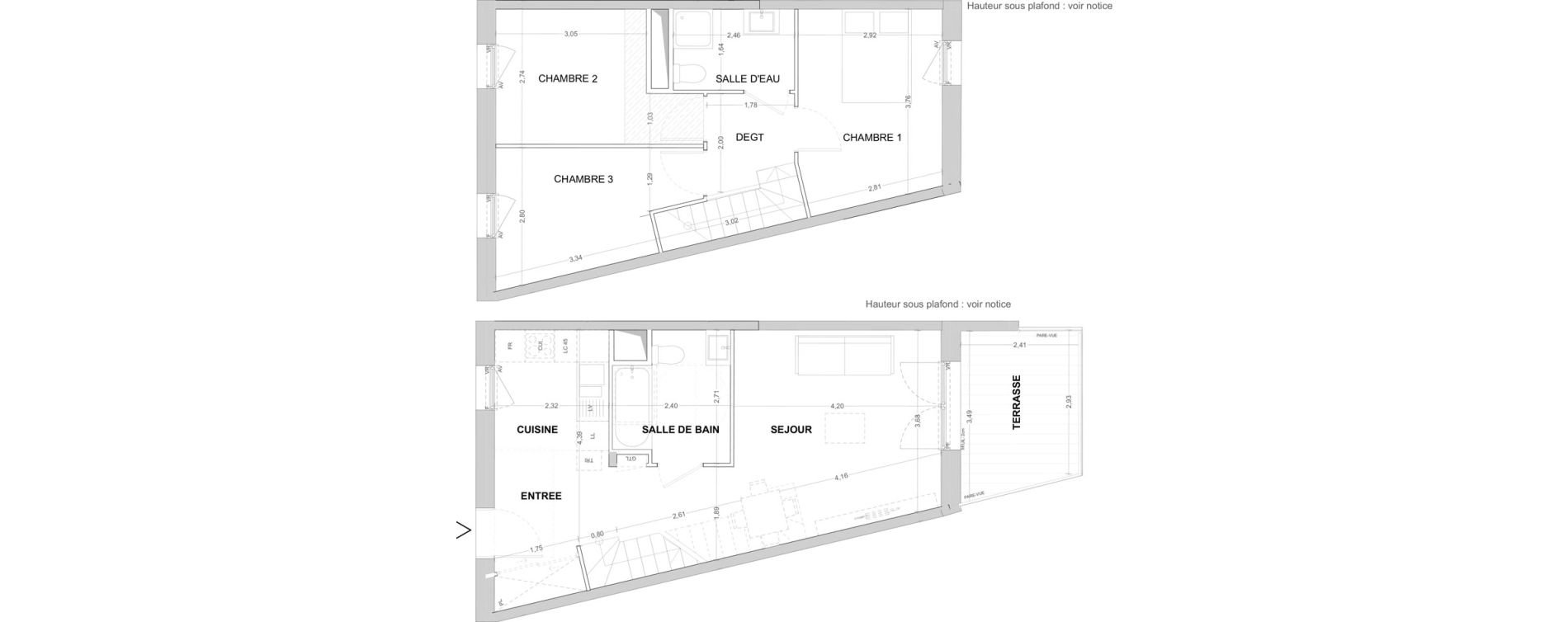 Duplex T4 de 75,79 m2 &agrave; Cergy Les doux &eacute;pis