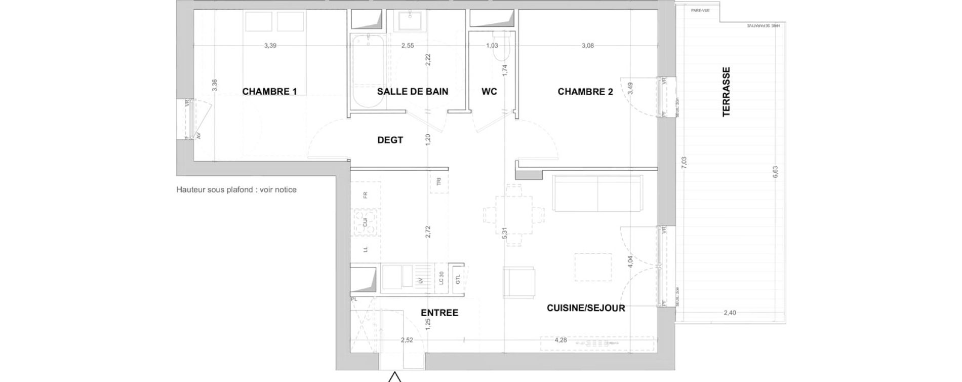 Appartement T3 de 60,16 m2 &agrave; Cergy Les doux &eacute;pis