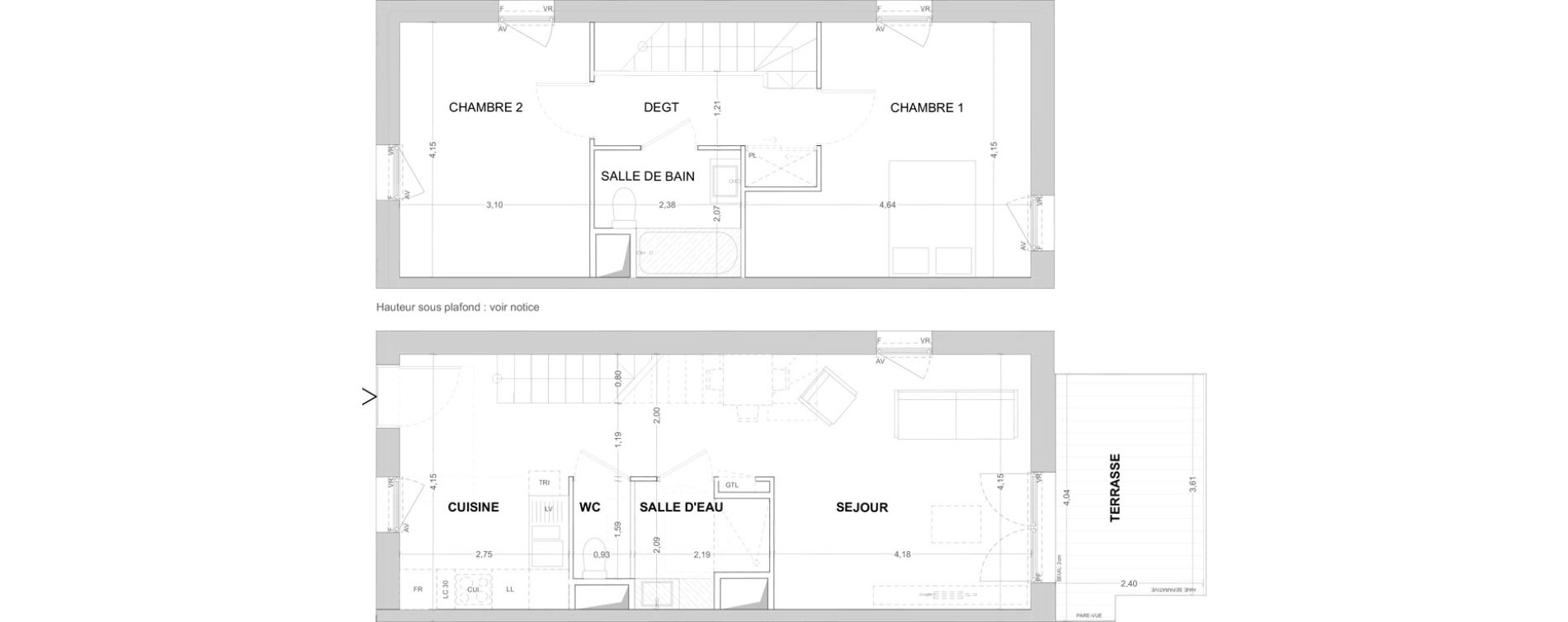 Duplex T3 de 75,88 m2 &agrave; Cergy Les doux &eacute;pis