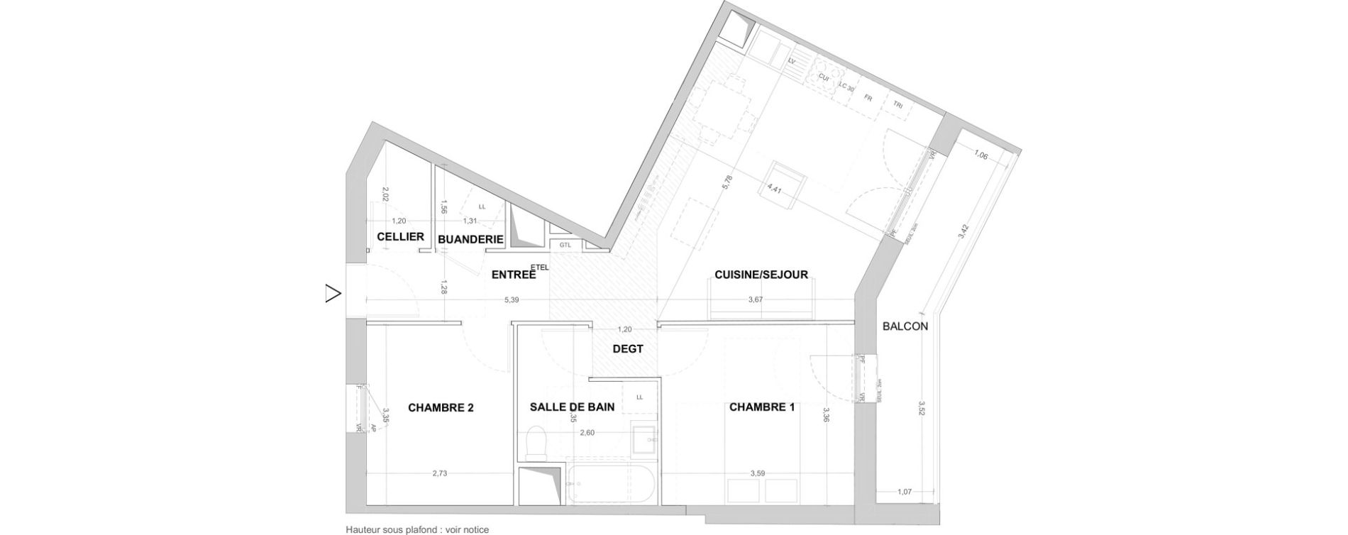 Appartement T3 de 61,44 m2 &agrave; Cergy Les doux &eacute;pis