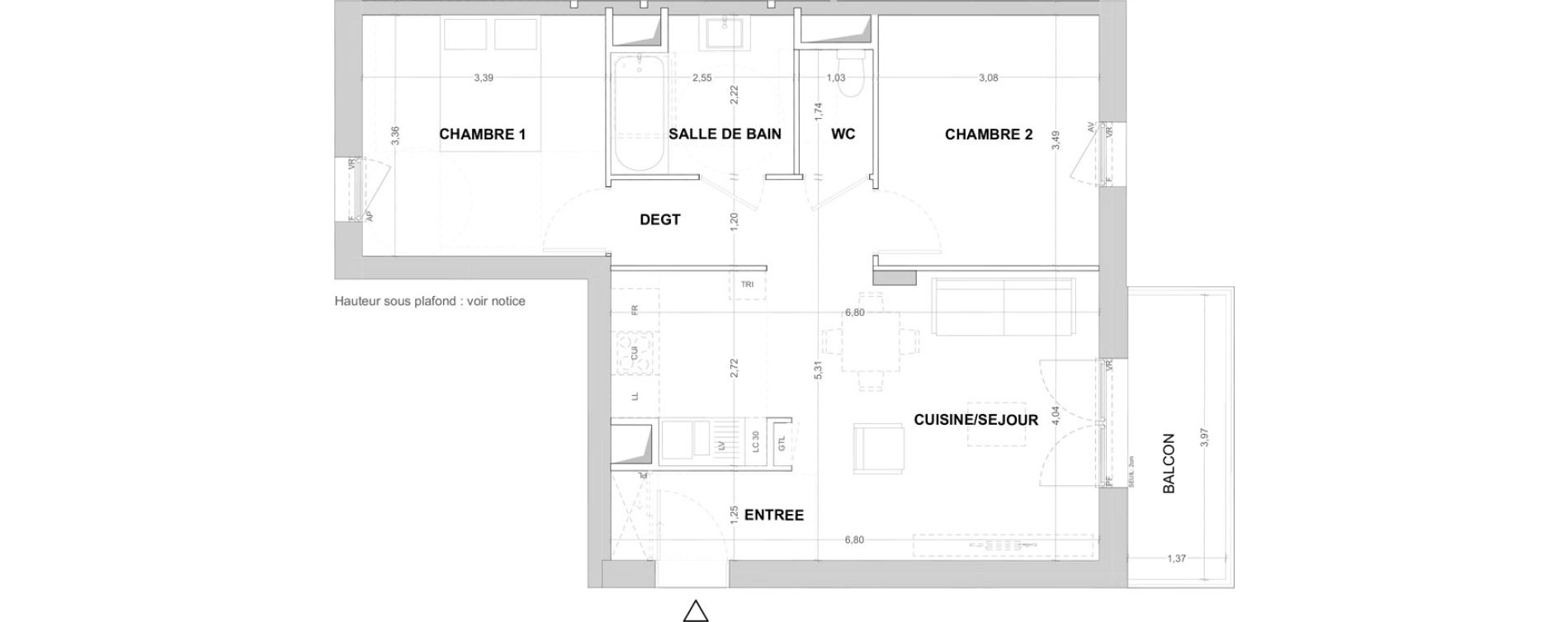 Appartement T3 de 60,07 m2 &agrave; Cergy Les doux &eacute;pis