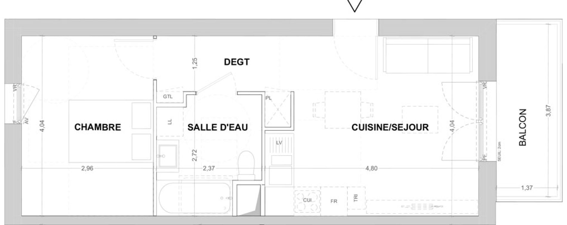 Appartement T2 de 39,98 m2 &agrave; Cergy Les doux &eacute;pis