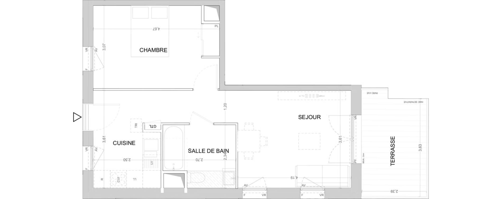 Appartement T2 de 47,72 m2 &agrave; Cergy Les doux &eacute;pis