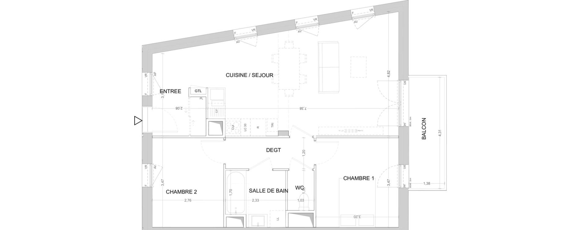 Appartement T3 de 68,46 m2 &agrave; Cergy Les doux &eacute;pis