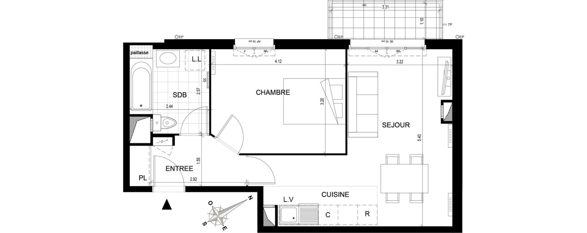 Appartement T2 de 46,85 m2 Cormeilles-En-Parisis Haut et centre