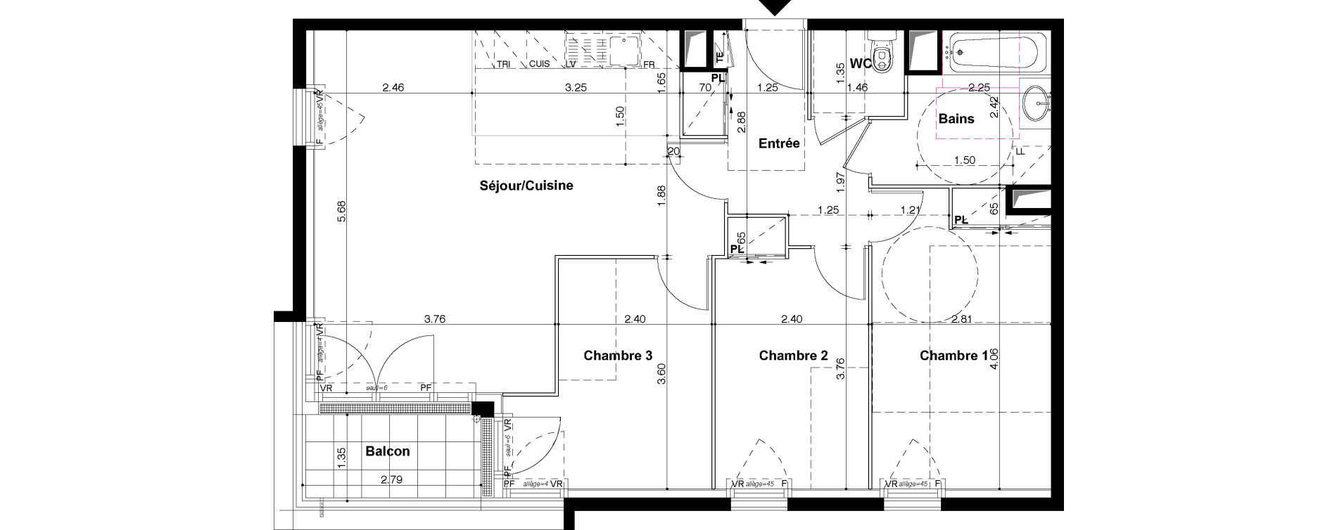 Appartement T4 de 75,60 m2 Cormeilles-En-Parisis Alsace-lorraine