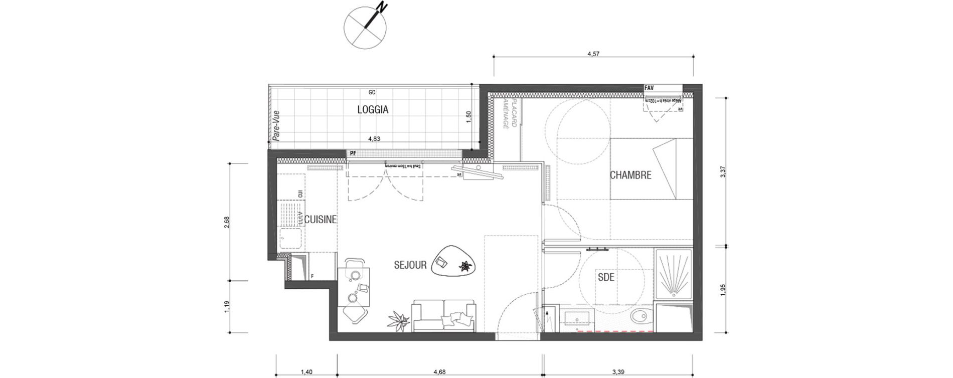 Appartement T2 de 40,30 m2 &agrave; Deuil-La-Barre Barre - ormesson