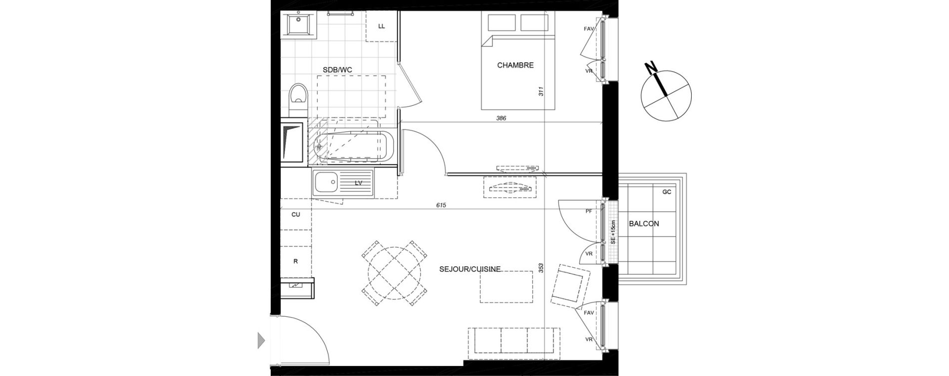 Appartement T2 de 40,39 m2 &agrave; Eaubonne La grille dor&eacute;e