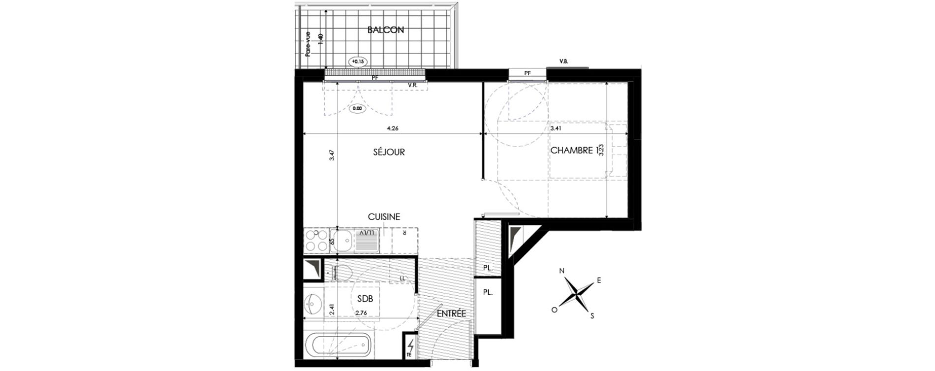 Appartement T2 de 39,38 m2 &agrave; Eaubonne Centre