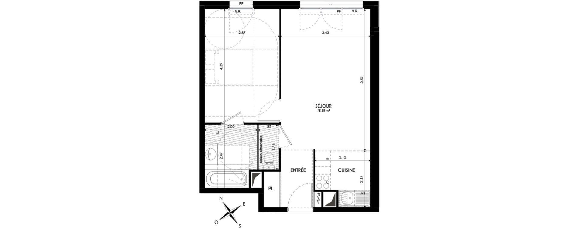 Appartement T2 de 44,79 m2 &agrave; Eaubonne Centre
