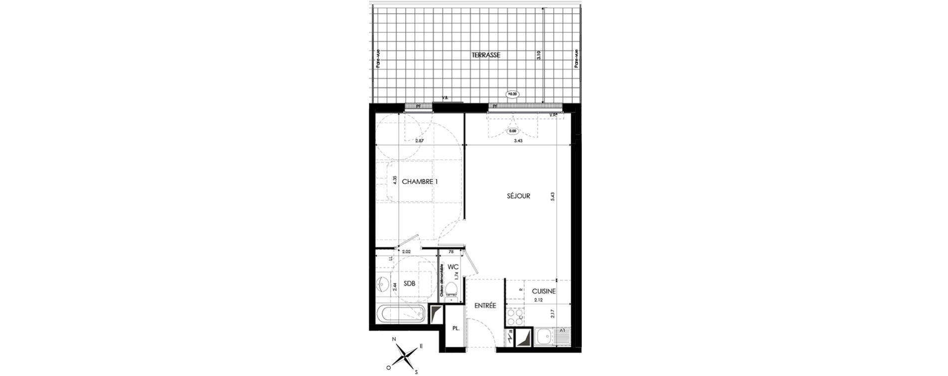 Appartement T2 de 44,79 m2 &agrave; Eaubonne Centre