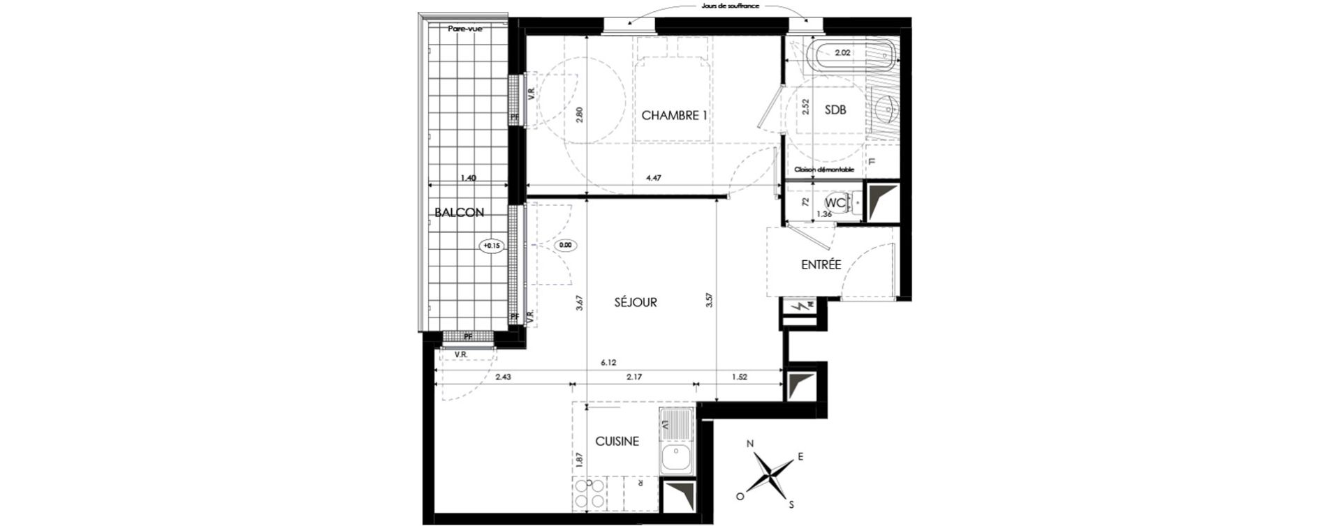 Appartement T2 de 47,26 m2 &agrave; Eaubonne Centre
