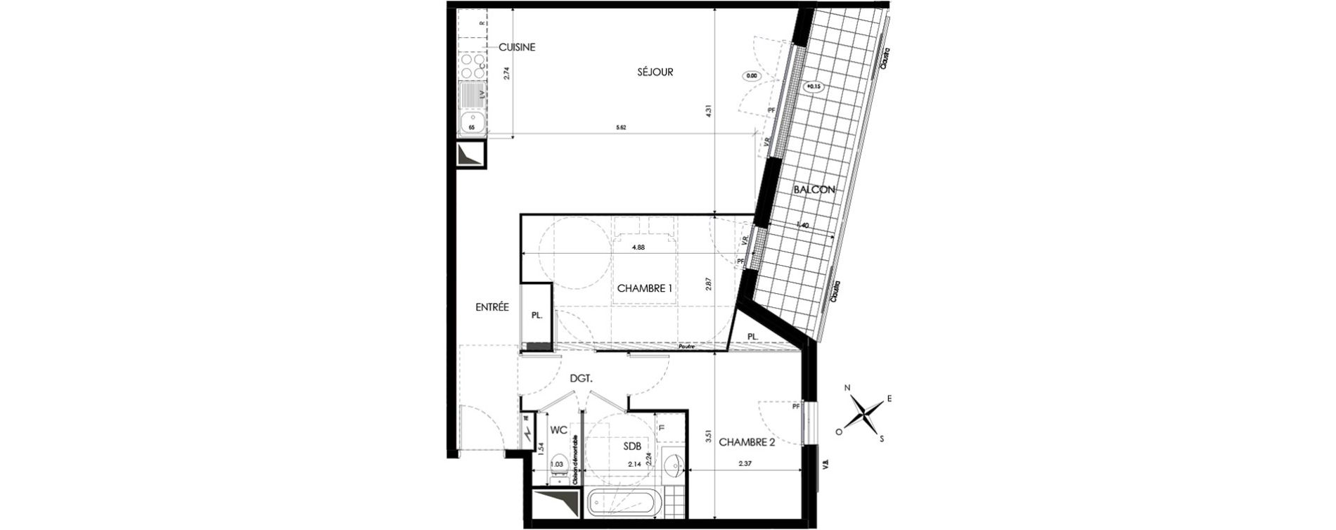 Appartement T3 de 67,58 m2 &agrave; Eaubonne Centre