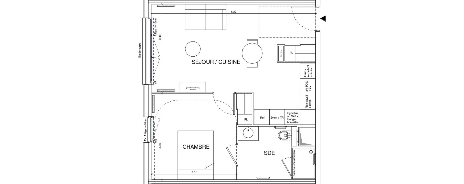 Appartement T2 meubl&eacute; de 42,11 m2 &agrave; &Eacute;ragny Le village - les pr&eacute;s