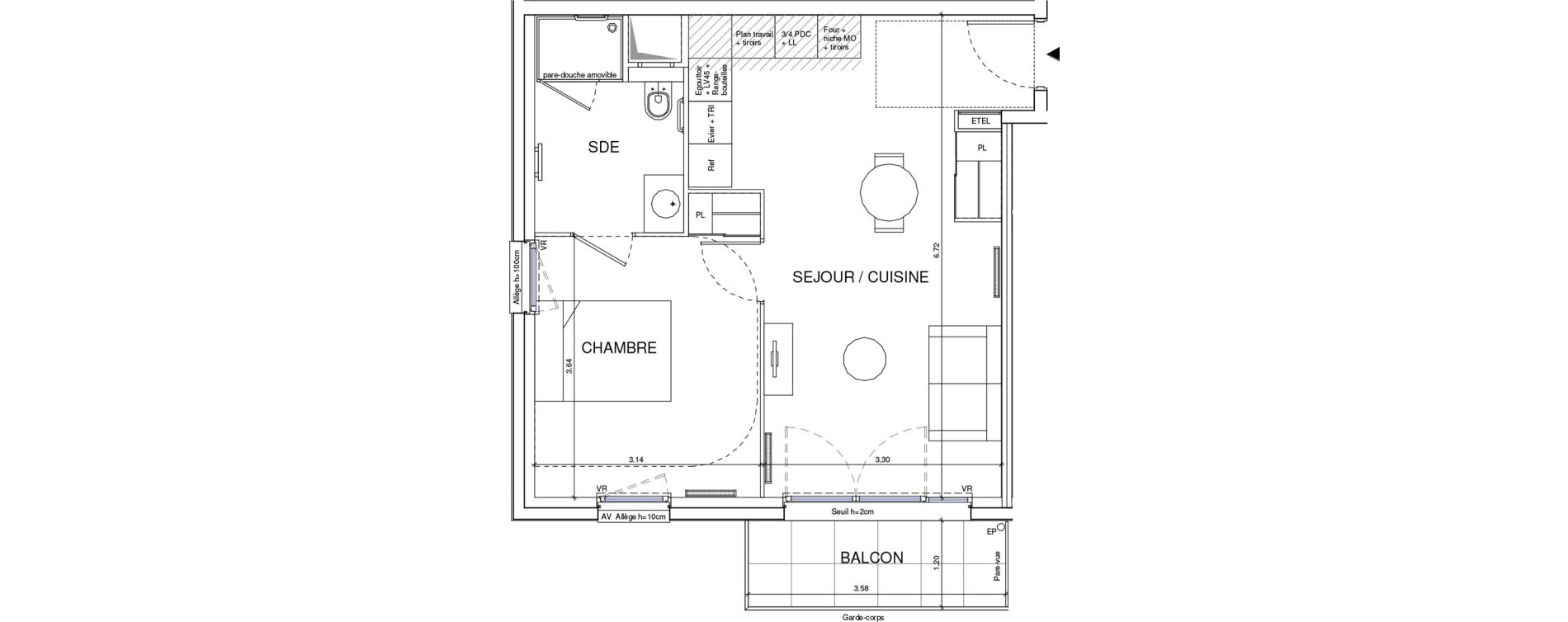 Appartement T2 meubl&eacute; de 42,61 m2 &agrave; &Eacute;ragny Le village - les pr&eacute;s