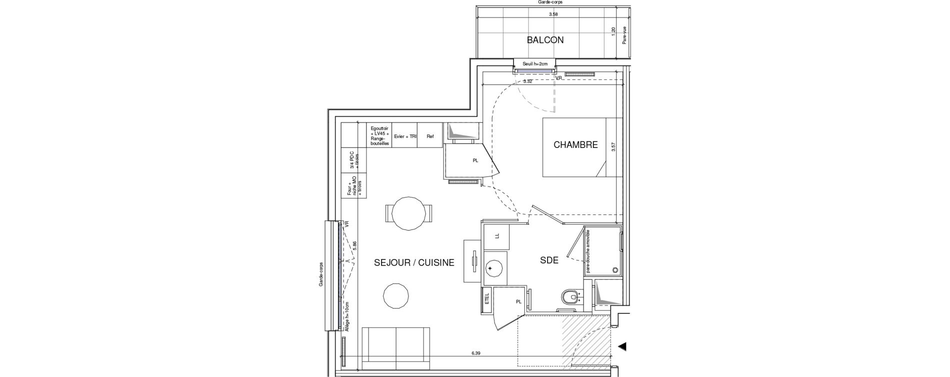 Appartement T2 meubl&eacute; de 40,68 m2 &agrave; &Eacute;ragny Le village - les pr&eacute;s