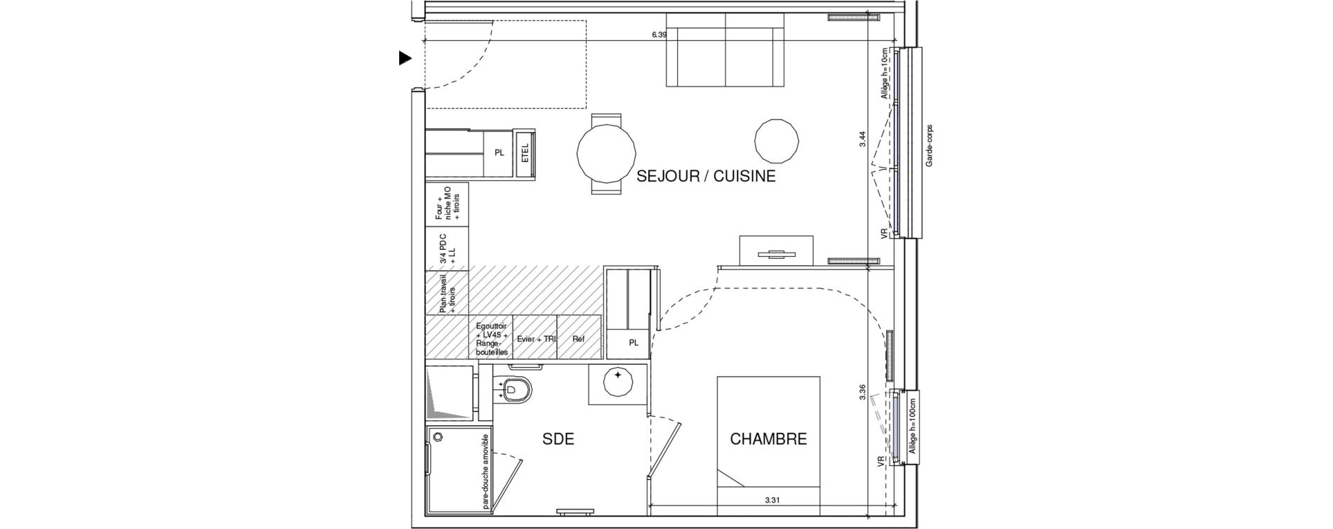 Appartement T2 meubl&eacute; de 42,11 m2 &agrave; &Eacute;ragny Le village - les pr&eacute;s