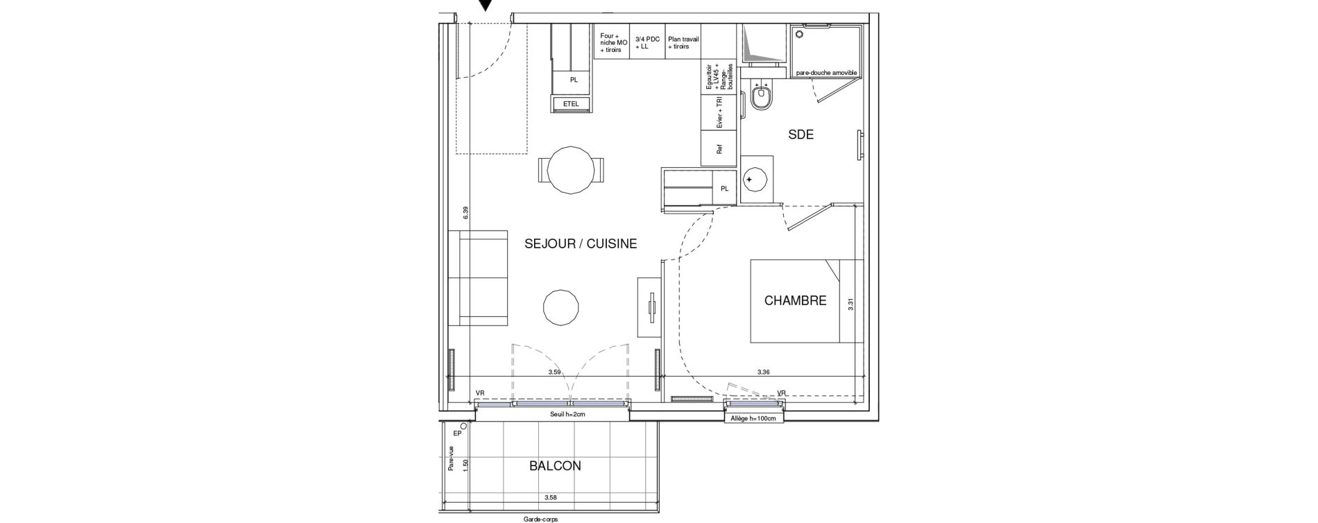 Appartement T2 meubl&eacute; de 43,10 m2 &agrave; &Eacute;ragny Le village - les pr&eacute;s
