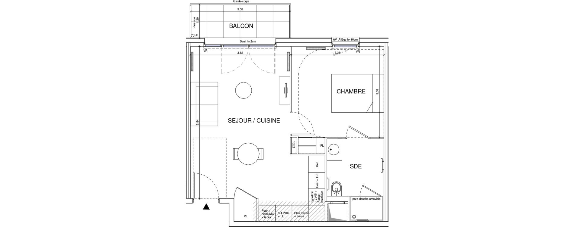 Appartement T2 meubl&eacute; de 42,01 m2 &agrave; &Eacute;ragny Le village - les pr&eacute;s