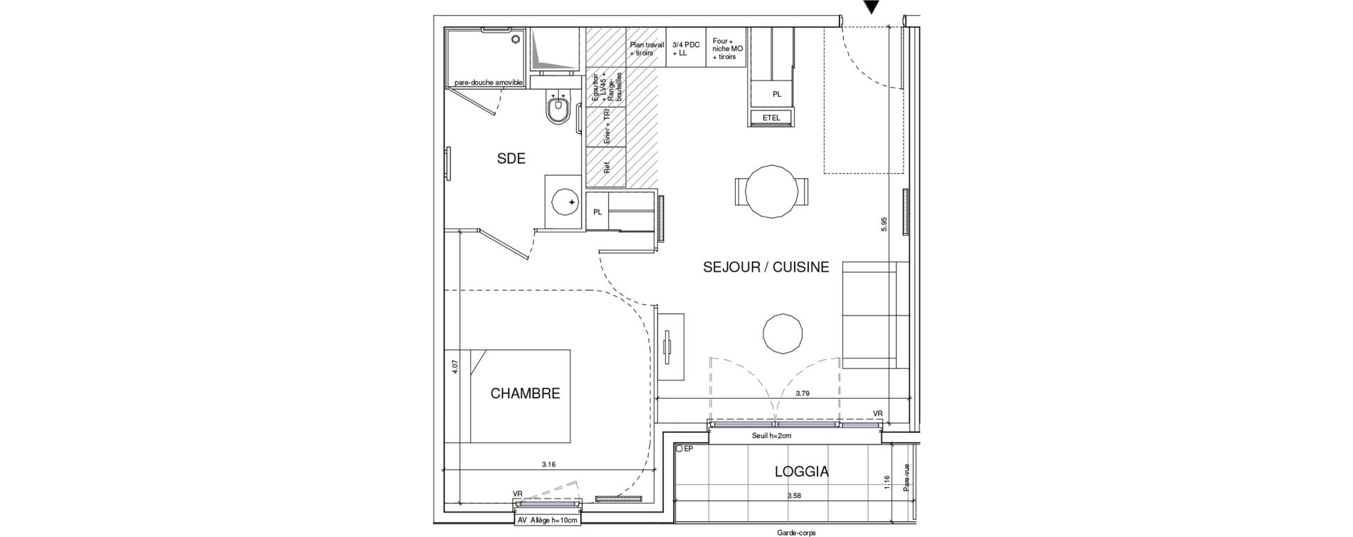 Appartement T2 meubl&eacute; de 43,84 m2 &agrave; &Eacute;ragny Le village - les pr&eacute;s