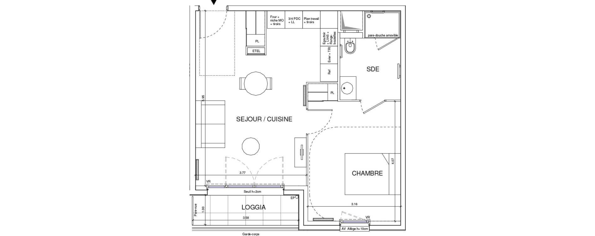 Appartement T2 meubl&eacute; de 44,17 m2 &agrave; &Eacute;ragny Le village - les pr&eacute;s