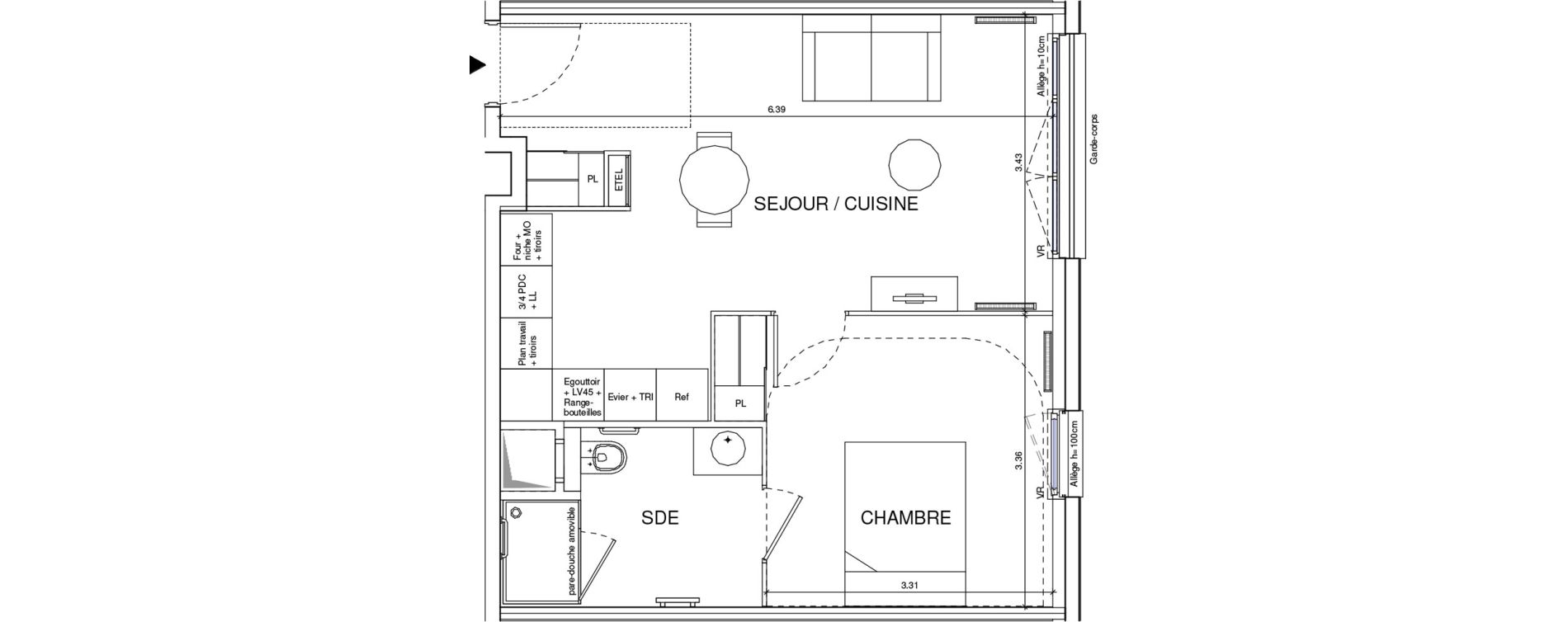 Appartement T2 meubl&eacute; de 41,87 m2 &agrave; &Eacute;ragny Le village - les pr&eacute;s