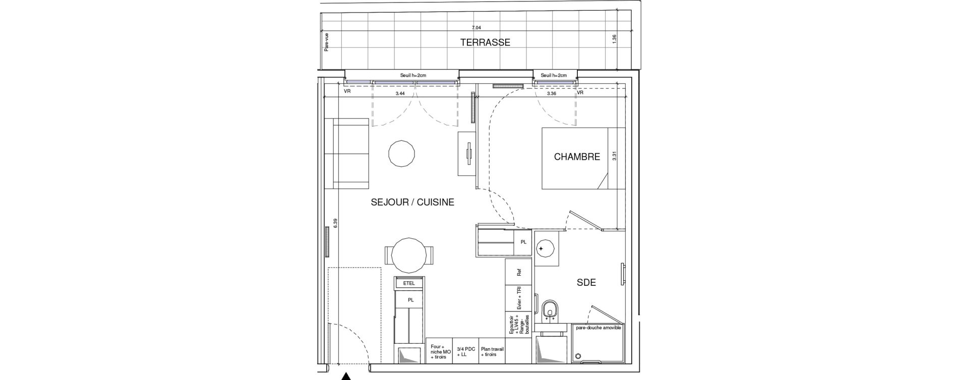 Appartement T2 meubl&eacute; de 41,80 m2 &agrave; &Eacute;ragny Le village - les pr&eacute;s