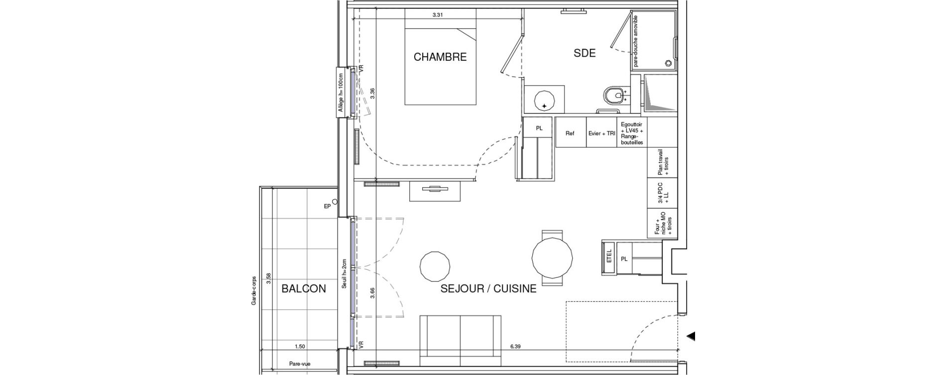 Appartement T2 meubl&eacute; de 43,30 m2 &agrave; &Eacute;ragny Le village - les pr&eacute;s