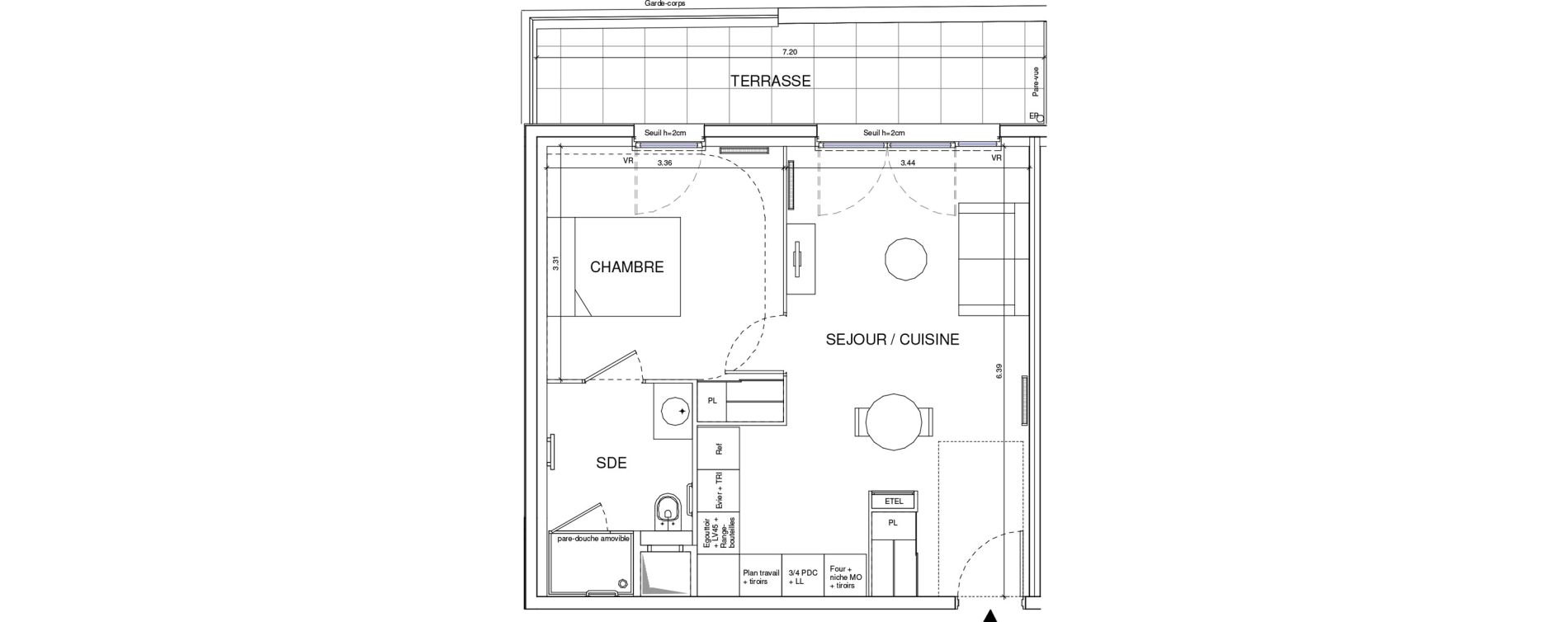Appartement T2 meubl&eacute; de 42,14 m2 &agrave; &Eacute;ragny Le village - les pr&eacute;s
