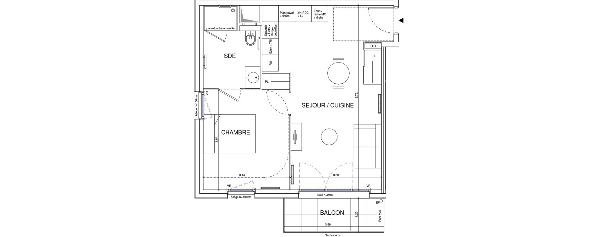 Appartement T2 meubl&eacute; de 42,61 m2 &agrave; &Eacute;ragny Le village - les pr&eacute;s