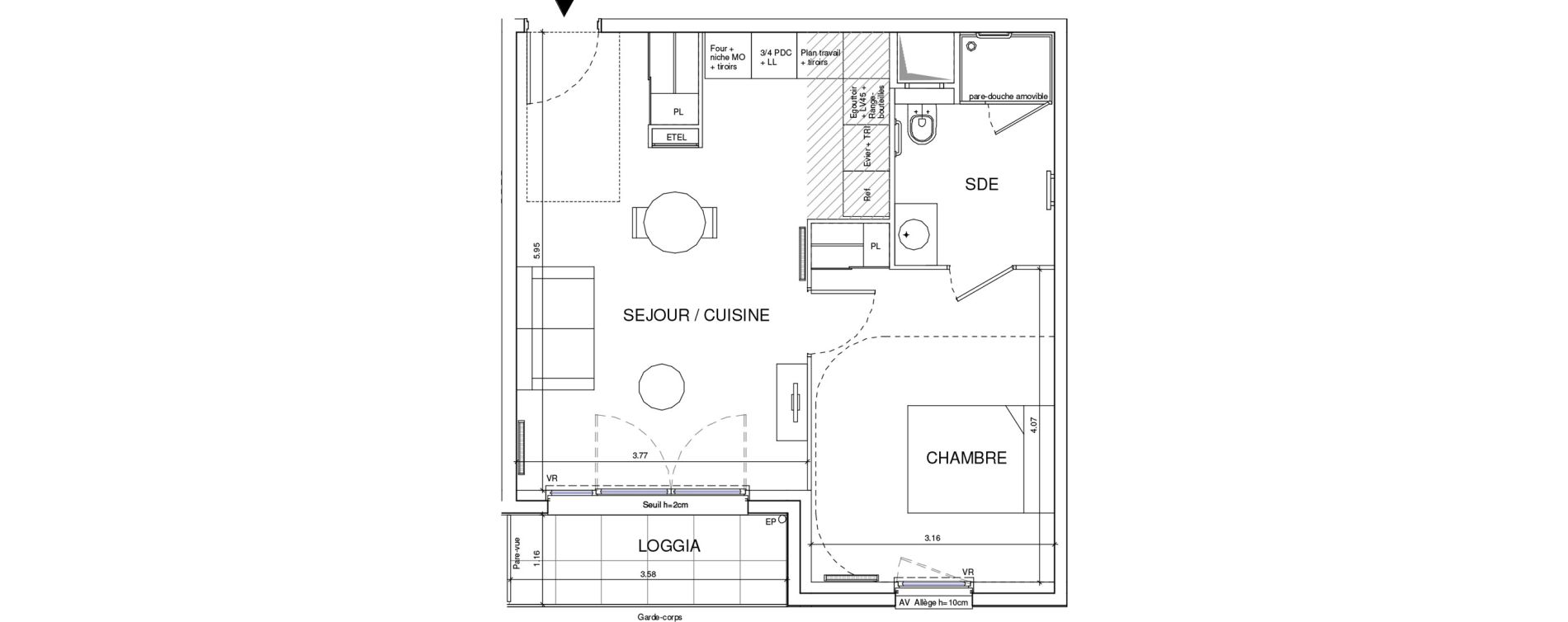 Appartement T2 meubl&eacute; de 43,73 m2 &agrave; &Eacute;ragny Le village - les pr&eacute;s