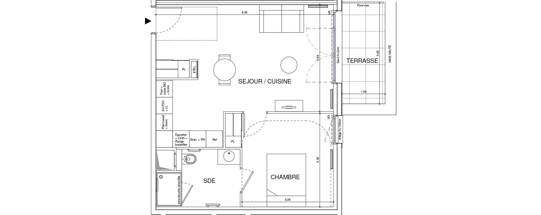 Appartement T2 meubl&eacute; de 44,63 m2 &agrave; &Eacute;ragny Le village - les pr&eacute;s
